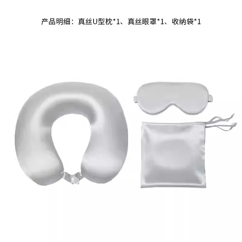 100% Mulberry Silk Sleep Mask & U-Shaped Neck Pillow Set