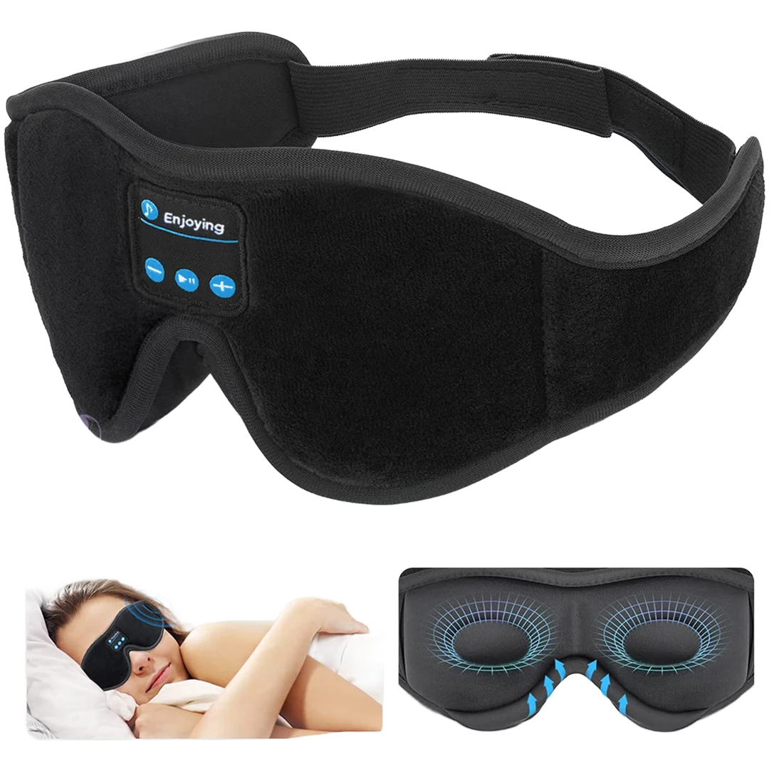 Bluetooth 3D contoured sleep mask with built-in speakers on clean white background