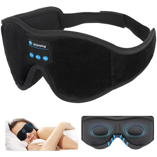 Bluetooth 3D contoured sleep mask with built-in speakers on clean white background