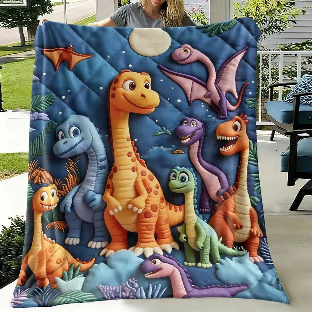 Cute Dinosaur Night Sky Quilted Fleece Blanket