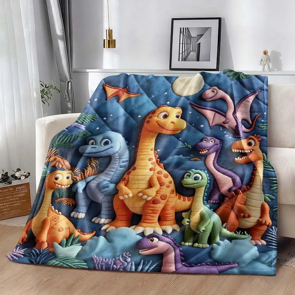 Cute Dinosaur Night Sky Quilted Fleece Blanket