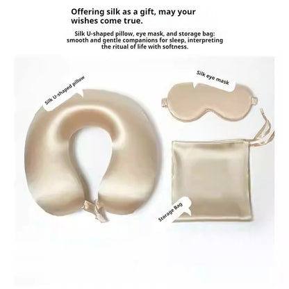 100% Mulberry Silk Sleep Mask & U-Shaped Neck Pillow Set