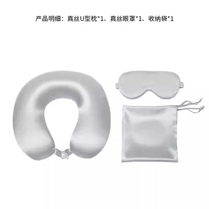 100% Mulberry Silk Sleep Mask & U-Shaped Neck Pillow Set