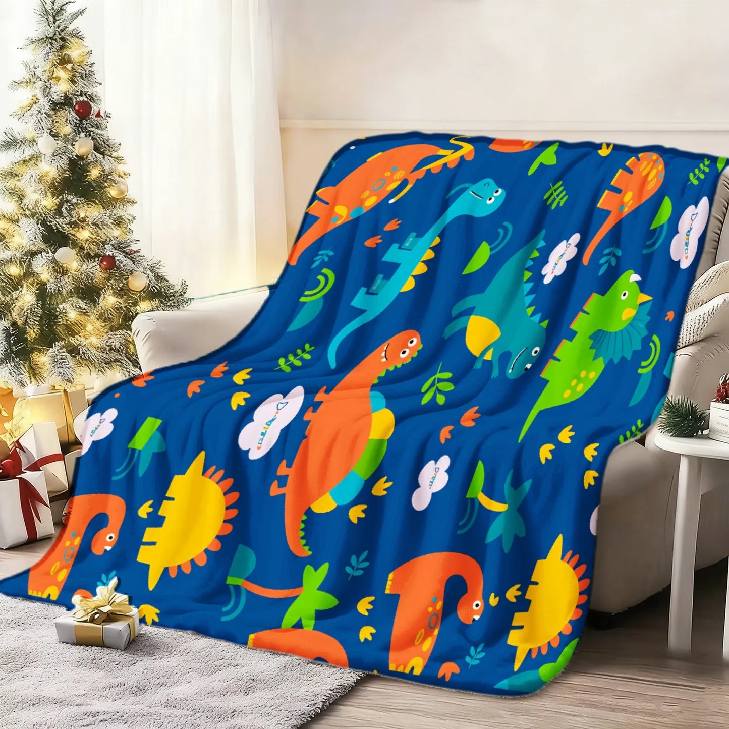 Dinosaur-Themed Weighted Flannel Blanket, Soft Breathable Hypoallergenic