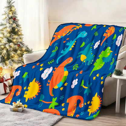 Dinosaur-Themed Weighted Flannel Blanket, Soft Breathable Hypoallergenic