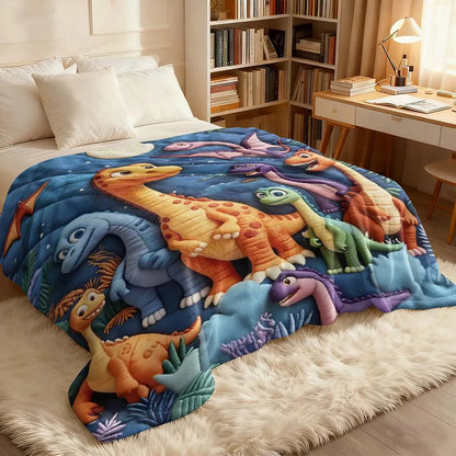 Cute Dinosaur Night Sky Quilted Fleece Blanket
