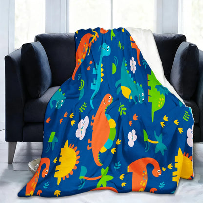 Dinosaur-Themed Weighted Flannel Blanket, Soft Breathable Hypoallergenic