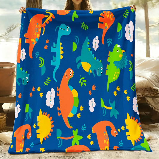Dinosaur-Themed Weighted Flannel Blanket, Soft Breathable Hypoallergenic
