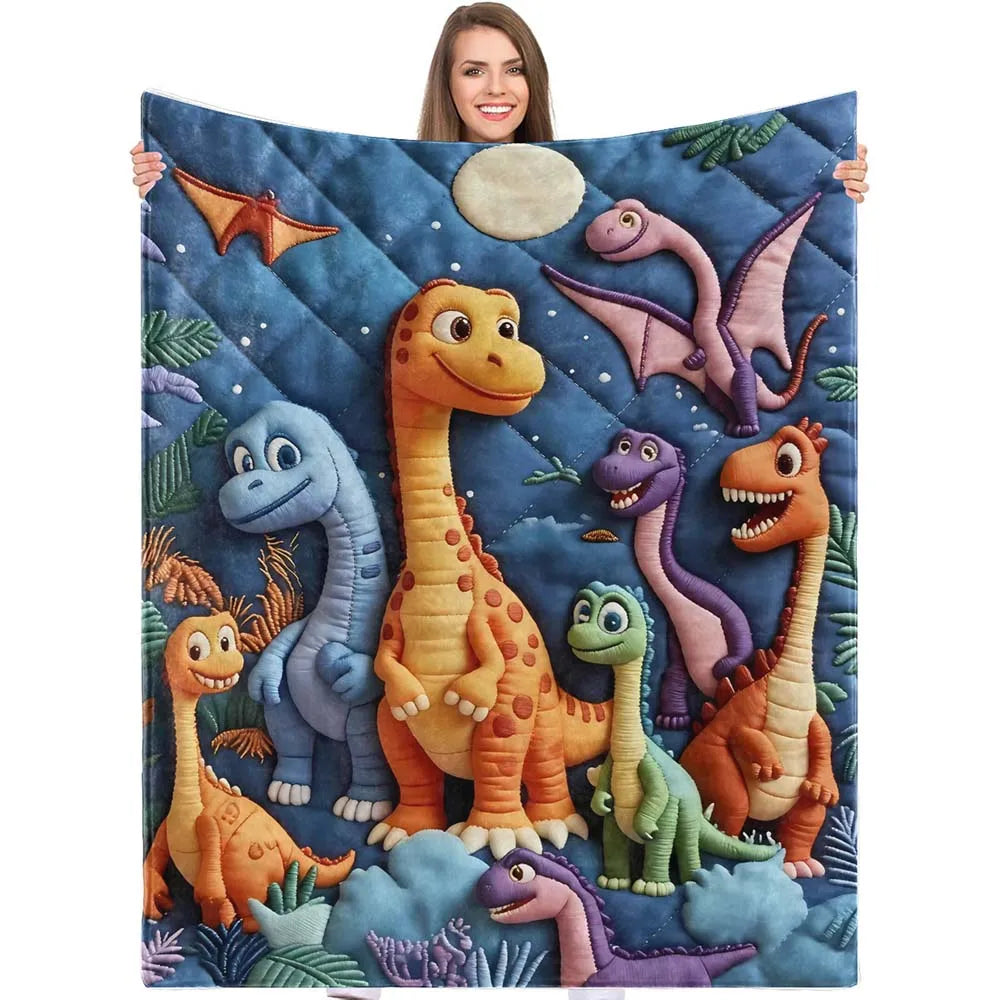 Cute Dinosaur Night Sky Quilted Fleece Blanket
