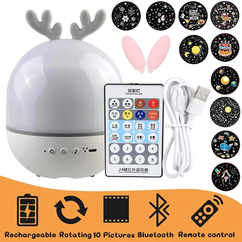 Deer Themed Starry Sky Projector and Bluetooth Speaker