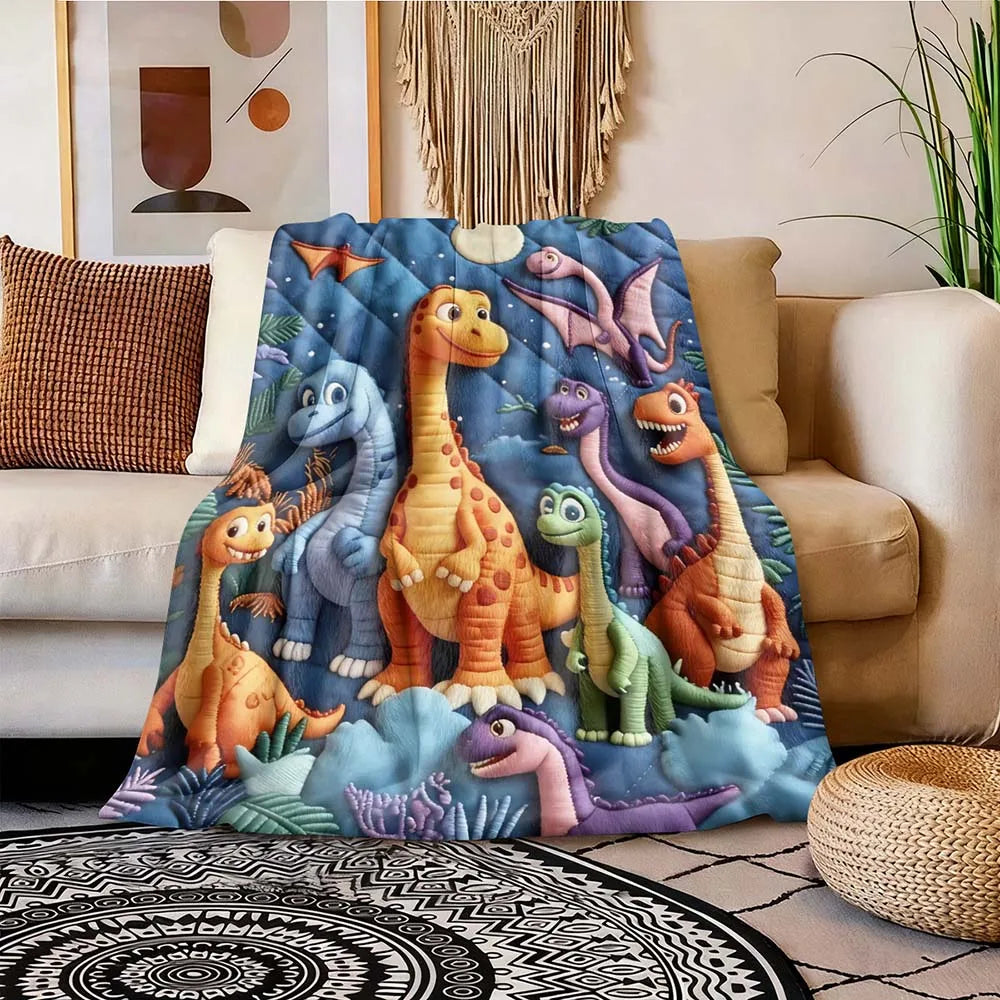 Cute Dinosaur Night Sky Quilted Fleece Blanket