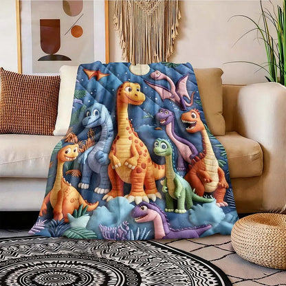 Cute Dinosaur Night Sky Quilted Fleece Blanket